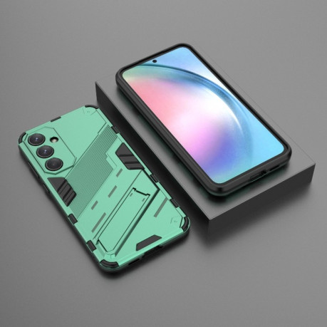 Противоударный чехол Punk Armor с подставкой на Samsung Galaxy A55 5G - зеленый