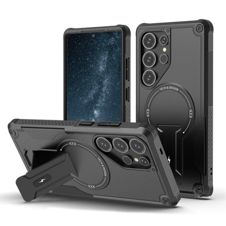 Противоударный чехол MagSafe Holder Armor PC Hybrid для Samsung Galaxy S25 Ultra 5G - черный