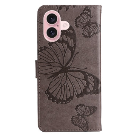 Чехол-книжка Embossed Butterfly для iPhone 16 - серый