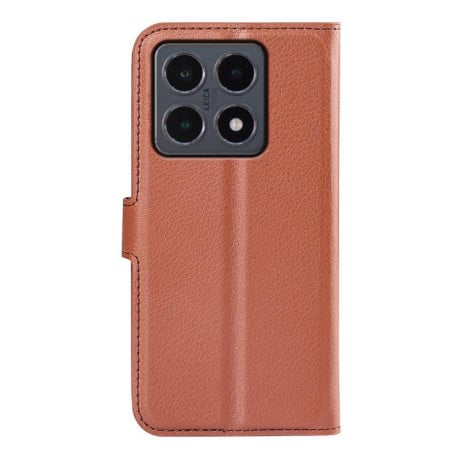 Чехол-книжка с фактурой Litchi и магнитным хлястиком на Xiaomi 15T - коричневый