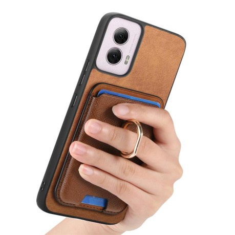 Чехол Retro Cross Leather Ring Vertical Insert Card Bag MagSafe для Motorola Moto G35 5G - коричневый