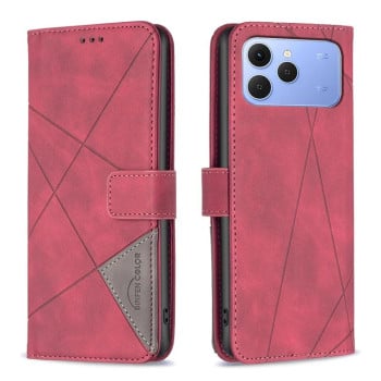 Чехол-книжка с фактурой Rhombus и магнитным хлястиком на Tecno Spark 40 4G — красный