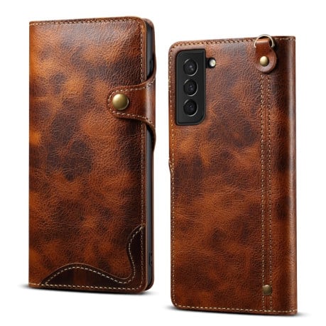 Кожаный чехол-книжка Denior Oil Wax для Samsung Galaxy S23+Plus 5G - коричневый