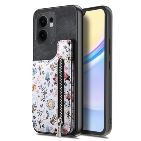 Противоударный чехол Retro Painted Zipper Wallet для OPPO Reno13 F 5G - черный