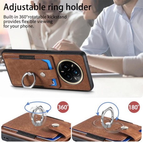 Чехол Retro Skin-feel Ring Card Wallet для Realme 13+/13 Pro/13 Pro+ - коричневый