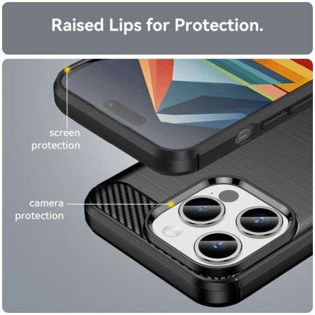 Противоударный чехол Brushed Texture Carbon Fiber на iPhone 15 Pro - черный