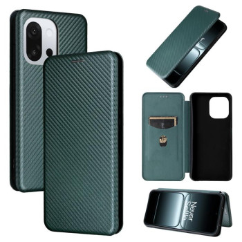 Чехол-книжка Carbon Fiber Texture на OnePlus 13T - зеленый