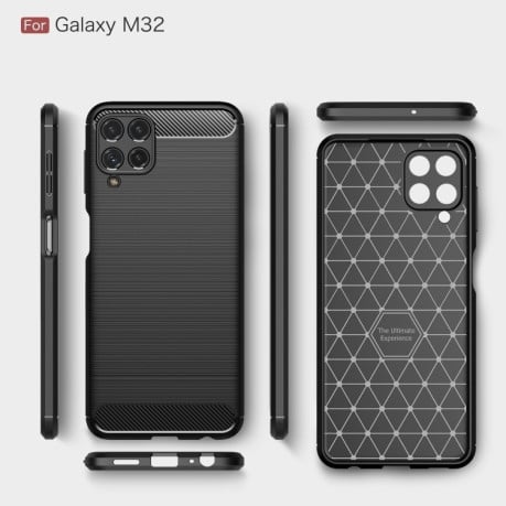 Чехол Brushed Texture Carbon Fiber на Samsung Galaxy M32 - красный