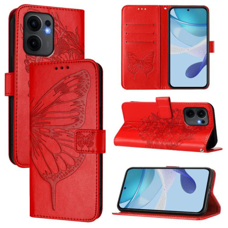 Чехол-книжка Embossed Butterfly для OPPO Reno13 F/Reno13 FS- красный