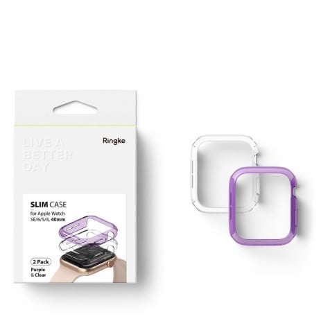 Протиударні накладки Ringke Slim 2x set для Apple Watch 6/5/4 40mm - прозора та рожева