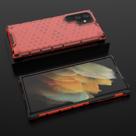 Противоударный чехол Honeycomb на Samsung Galaxy S22 Ultra 5G - красный