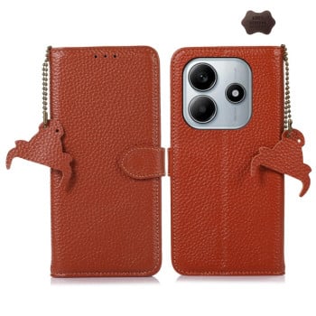 Шкіряний чохол-книжка KHAZNEH Genuine Leather RFID для Xiaomi Redmi Note 14 4G - кавовий