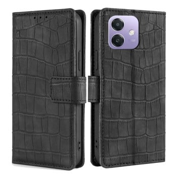 Чехол-книжка с мягким покрытием (Skin Feel), фактура “крокодил” (Crocodile Texture) на OPPO A3/A3x/A40m - черный
