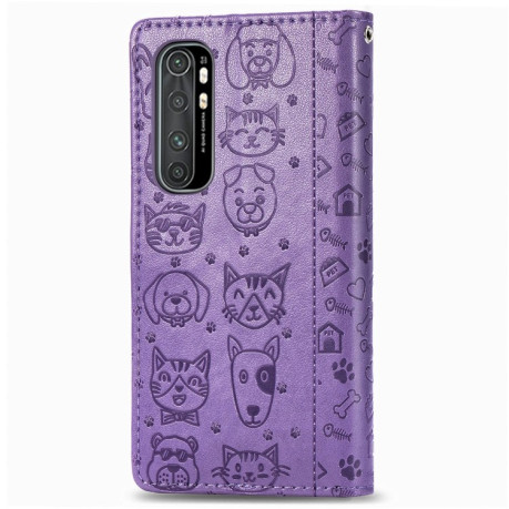 Чехол-книжка Cute Cat and Dog Embossed на Xiaomi Mi Note 10 Lite - фиолетовый