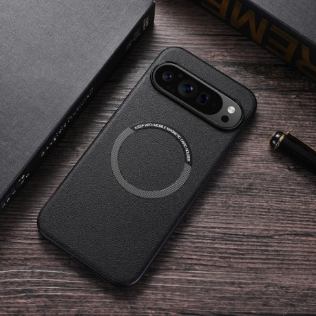 Чохол Magsafe Magnetic Ring Leather Texture для Google Pixel 9 - чорний
