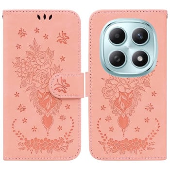 Чехол-книжка Butterfly Rose Embossed на Xiaomi Redmi Note 15 4G / 5G /Poco M8 Note 15 4G / 5G /Poco M8 5G — розовый