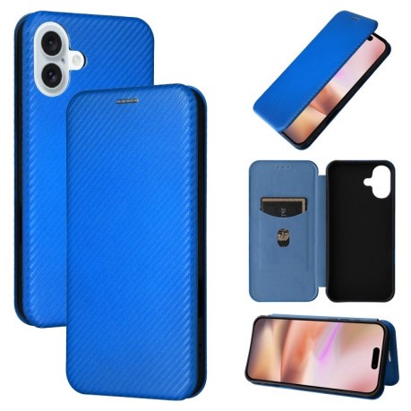 Чехол-книжка Carbon Fiber Texture на iPhone 16 - синий