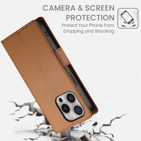 Чехол-книжка Side Buckle Magnetic Frosted Leather для iPhone 16 Pro - коричневый