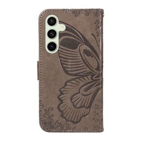 Чехол-книжка Swallowtail Butterfly Embossed Leather для Samsung Galaxy S24 FE 5G - серый