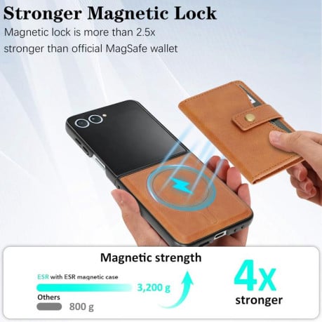 Чохол Kalebol Magnetic Button з кишенькою на карт та MagSafe на Samsung Galaxy Filp 7 - коричневий
