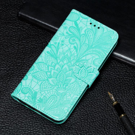 Чехол-книжка Lace Flower Embossing для Motorola Edge 60 Fusion 5G - зеленый