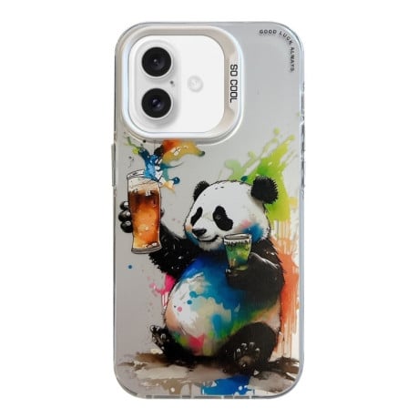 Чехол Animal Pattern Oil Painting Series для iPhone 16 Plus - Panda