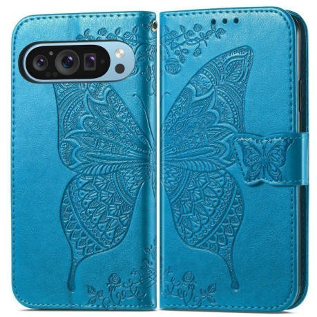 Чехол-книжка Butterfly Love Flower Embossed для Google Pixel 9 - синий