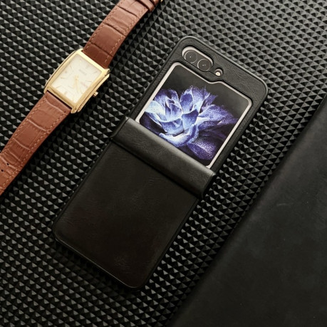 Противоударный чехол Crazy Horse Texture Hinge для Samsung Galaxy Flip 5 - черный