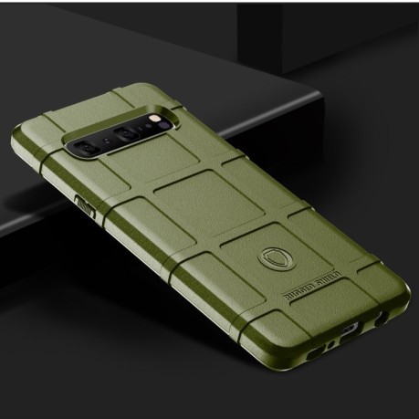 Противоударный чехол  Rugged  Shield Full Coverage Protective Silicone Case  на Galaxy S10 5G-армейский зеленый