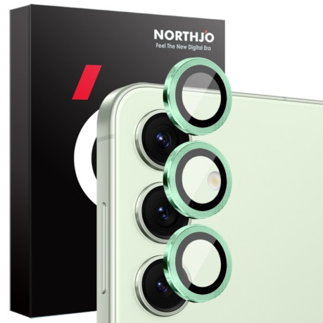 Защитное стекло NORTHJO Glitter Camera Lens Protector Tempered Glass Metal Ring на Samsung Galaxy S25 5G - зеленое