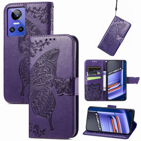 Чехол-книжка Butterfly Love Flower Embossed для Realme GT Neo 3 - фиолетовый