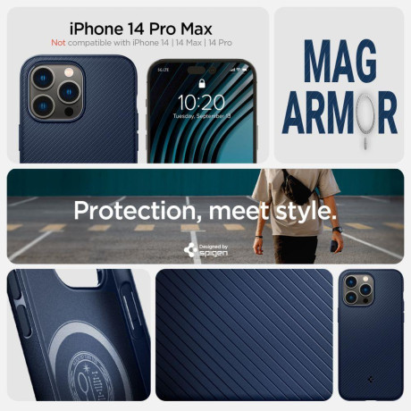 Оригинальный чехол Spigen Mag Armor для iPhone 14 Pro Max - Navy Blue