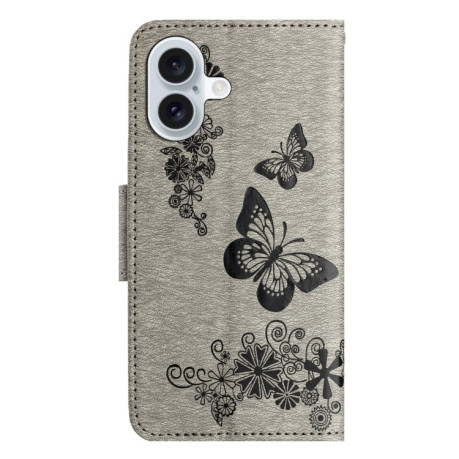 Чохол-книжка Embossed Butterfly для iPhone 16 Plus - сірий