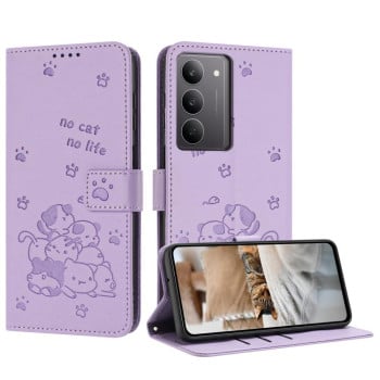 Чохол-книжка Embossed Kitten Phone Leather на Realme C75 / V60 Pro - фіолетовий