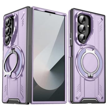 Ударозащитный чехол Transparent MagSafe Magnetic Rotating Ring Holder на Samsung Galaxy Fold 7 5G - фиолетовый