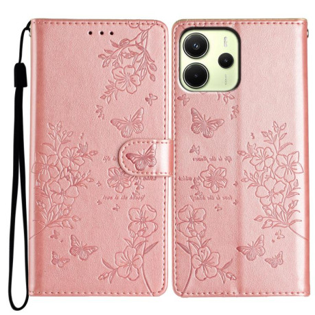 Чехол-книжка Butterflies and Flowers Leather для Redmi Note 14 4G 164.84mm - золото