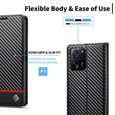 Чохол-книжка LCIMEEKE Carbon Fiber для Xiaomi 14T Pro - Black