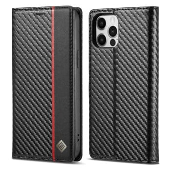 Чехол-книжка LC.IMEEKE Carbon Fiber для iPhone 12 / 12 Pro - Vertical Black