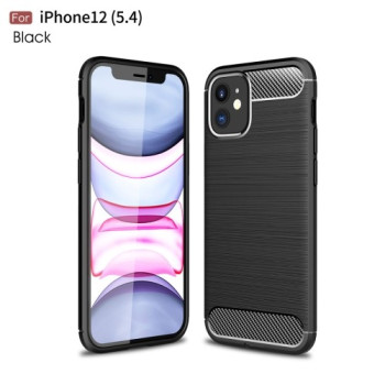 Чехол Brushed Texture Carbon Fiber на iPhone 12 Mini - черный