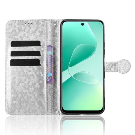 Чохол-книжка з фактурою Honeycomb Dot та магнітним хлястиком на Infinix Hot 60i 4G / Hot 60 5G - сріблястий