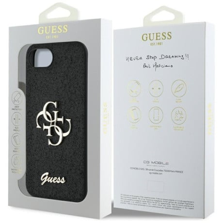 Оригінальний чохол Guess Big Metal Logo Fixed Glitter для iPhone 16e - black