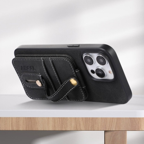 Противоударный чехол ABEEL Litchi Texture Card Bag для iPhone 15 Pro Max - черный