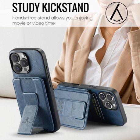 Чехол Fierre Shann Oil Wax Cow Leather Card Holder на iPhone 16 Pro - синий