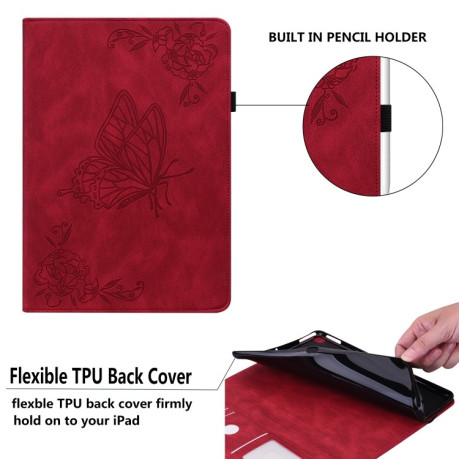 Чохол-книжка Butterfly Flower Embossed Leather на Xiaomi Redmi Pad SE 8.7 - червоний