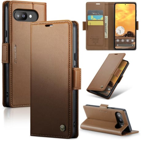 Чохол-книжка CaseMe 023 Butterfly Buckle Litchi Texture RFID Anti-theft Leather для Google Pixel 9a - коричневий
