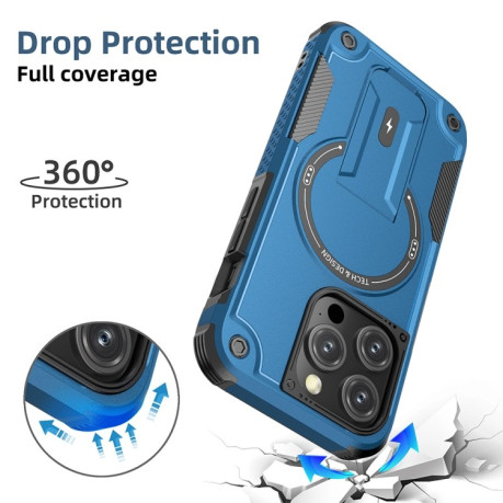 Противоударный чехол MagSafe Holder Armor PC Hybrid для iPhone 15 Pro - синий