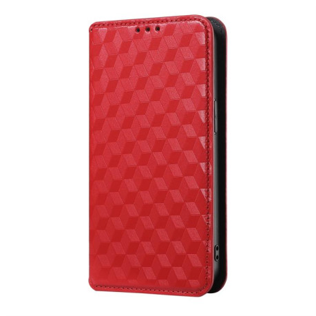 Чехол-книжка Cubic Grid Texture Flip Leather для Xiaomi Redmi Note 14 4G 164.84mm - красный