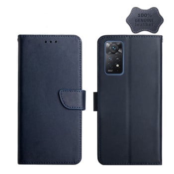 Кожаный чехол-книжка Genuine Leather Fingerprint-proof для Xiaomi Redmi Note 12 Pro 4G/11 Pro Global(4G/5G)/11E Pro - синий