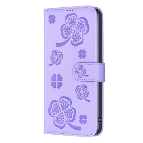 Чохол-книжка Four-leaf Clasp Embossed на Redmi Note 14 Pro 4G - фіолетовий