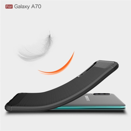 Чехол Brushed Texture Carbon Fiber на Samsung Galaxy A70 - черный